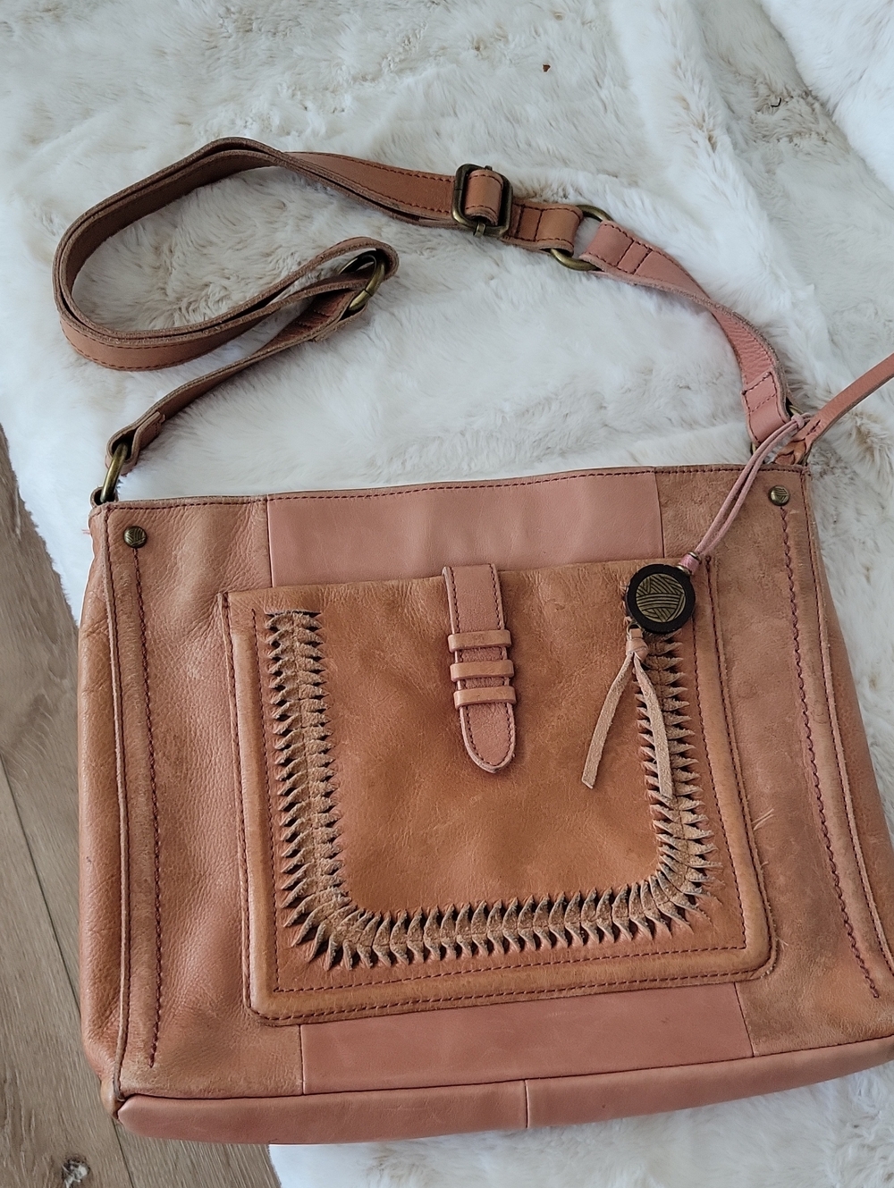 The Sak Pink-Tan Leather Crossbody Bag